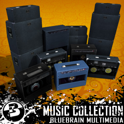 3D Model of Game-ready low polygon collection of electric guitar amplifiers - 3D Render 2